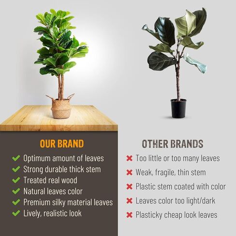 شجرة التين المصنوعة من أوراق الكمان الصناعية من هوملوكس ثيوري، نباتات صناعية بطول 6 أقدام ونباتات منزلية داخلية، نباتات أرضية شجرة التين الاصطناعية الصغيرة لديكور غرفة المعيشة ونباتات المكتب (3 سيقان، 154 ورقة كمان مزيفة كبيرة) in Kuwait