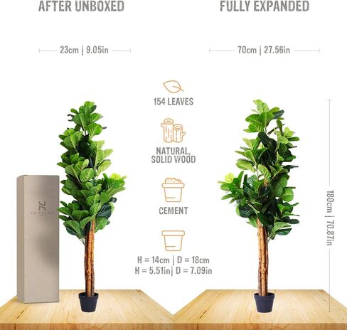 شجرة التين المصنوعة من أوراق الكمان الصناعية من هوملوكس ثيوري، نباتات صناعية بطول 6 أقدام ونباتات منزلية داخلية، نباتات أرضية شجرة التين الاصطناعية الصغيرة لديكور غرفة المعيشة ونباتات المكتب (3 سيقان، 154 ورقة كمان مزيفة كبيرة) in Kuwait