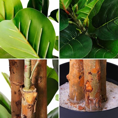 شجرة التين المصنوعة من أوراق الكمان الصناعية من هوملوكس ثيوري، نباتات صناعية بطول 6 أقدام ونباتات منزلية داخلية، نباتات أرضية شجرة التين الاصطناعية الصغيرة لديكور غرفة المعيشة ونباتات المكتب (3 سيقان، 154 ورقة كمان مزيفة كبيرة) in Kuwait