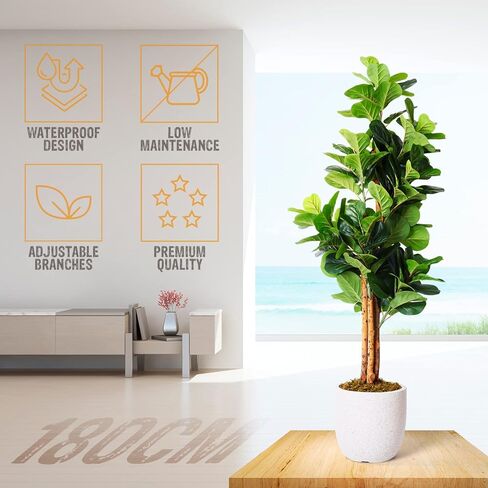 شجرة التين المصنوعة من أوراق الكمان الصناعية من هوملوكس ثيوري، نباتات صناعية بطول 6 أقدام ونباتات منزلية داخلية، نباتات أرضية شجرة التين الاصطناعية الصغيرة لديكور غرفة المعيشة ونباتات المكتب (3 سيقان، 154 ورقة كمان مزيفة كبيرة) in Kuwait