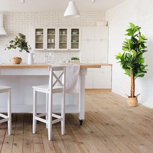 شجرة التين المصنوعة من أوراق الكمان الصناعية من هوملوكس ثيوري، نباتات صناعية بطول 6 أقدام ونباتات منزلية داخلية، نباتات أرضية شجرة التين الاصطناعية الصغيرة لديكور غرفة المعيشة ونباتات المكتب (3 سيقان، 154 ورقة كمان مزيفة كبيرة) in Kuwait