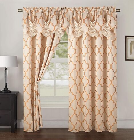 ستائر أنيقة من قماش الجاكار ذو مظهر أنيق مريح مع ستارة قصيرة مثبتة بطوية، مع جيب قضيب للمطبخ، غرفة النوم وغرفة المعيشة (137.16 سم × 213.36 سم، مجموعة من 2)، بيج in Kuwait