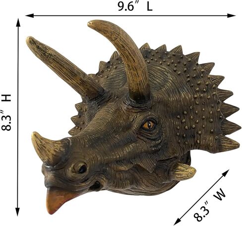 alikiki Jurassic Triceratops Head Wall Hanging - Faux Dinosaur Head Wall Mount Boys Kids Birthday Party Gaming Room Dinosaur Themed Wall Sculpture Indoor Outdoor Animal Heads Wall Taxidermy Art Decor in Saudi Arabia