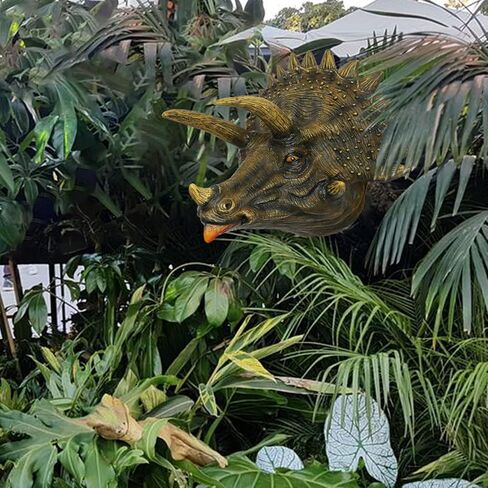 alikiki Jurassic Triceratops Head Wall Hanging - Faux Dinosaur Head Wall Mount Boys Kids Birthday Party Gaming Room Dinosaur Themed Wall Sculpture Indoor Outdoor Animal Heads Wall Taxidermy Art Decor in Saudi Arabia