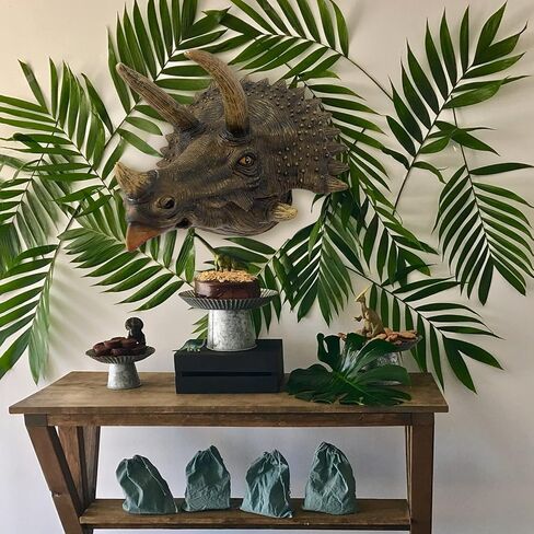alikiki Jurassic Triceratops Head Wall Hanging - Faux Dinosaur Head Wall Mount Boys Kids Birthday Party Gaming Room Dinosaur Themed Wall Sculpture Indoor Outdoor Animal Heads Wall Taxidermy Art Decor in Saudi Arabia