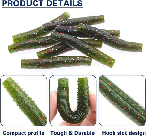 Zsrivk 40pcs Soft Fishing Lures 2.55in Finesse Ned Worms Lures, 5 Mixed Colors Soft Plastic Worm Lures Kit Saltwater Freshwater Bait for Bass Trout Crappie Walleye in Kuwait