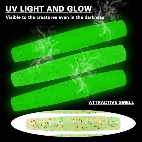 Zsrivk 40pcs Soft Fishing Lures 2.55in Finesse Ned Worms Lures, 5 Mixed Colors Soft Plastic Worm Lures Kit Saltwater Freshwater Bait for Bass Trout Crappie Walleye in Kuwait