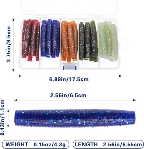 Zsrivk 40pcs Soft Fishing Lures 2.55in Finesse Ned Worms Lures, 5 Mixed Colors Soft Plastic Worm Lures Kit Saltwater Freshwater Bait for Bass Trout Crappie Walleye in Kuwait
