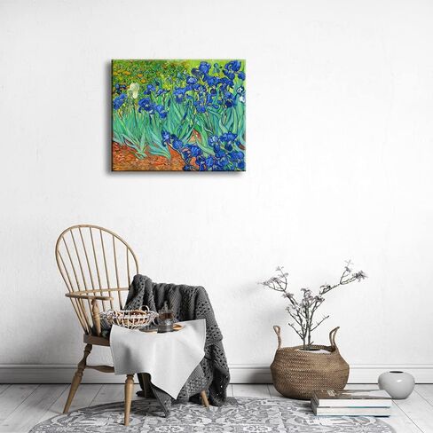 Wieco Art Irises Modern Stretched and Framed Floral Giclee Canvas Print By Van Gogh Famous Flowers Oil Paintings Reproduction Artwork Pictures on Canvas Wall Art for Bedroom Home Decorations in Saudi Arabia