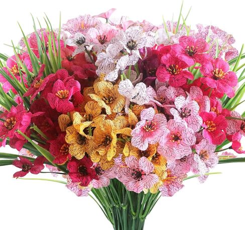 12 حزمة من الزهور الاصطناعية الخارجية مقاومة للاشعة فوق البنفسجية لا تبهت من البلاستيك الصناعي والشجيرات الخضراء للحديقة والشرفة وصندوق النافذة من بوجكلوي in Kuwait