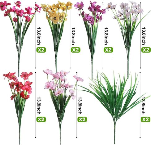 12 حزمة من الزهور الاصطناعية الخارجية مقاومة للاشعة فوق البنفسجية لا تبهت من البلاستيك الصناعي والشجيرات الخضراء للحديقة والشرفة وصندوق النافذة من بوجكلوي in Kuwait