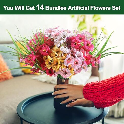 12 حزمة من الزهور الاصطناعية الخارجية مقاومة للاشعة فوق البنفسجية لا تبهت من البلاستيك الصناعي والشجيرات الخضراء للحديقة والشرفة وصندوق النافذة من بوجكلوي in Kuwait