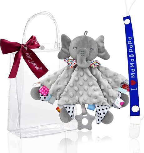 Baby Boy Gifts Set, Baby Gifts Includes Baby Comforter Blanket and Pacifier Clip Chain, Unique Present for Baby Shower & Newborn Lovey（Blue Clip Chain） in Kuwait