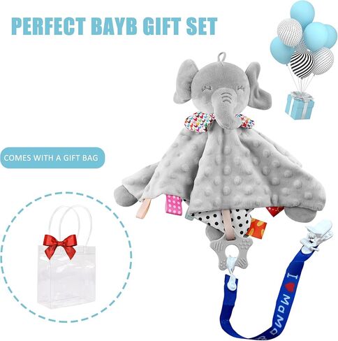 Baby Boy Gifts Set, Baby Gifts Includes Baby Comforter Blanket and Pacifier Clip Chain, Unique Present for Baby Shower & Newborn Lovey（Blue Clip Chain） in Kuwait