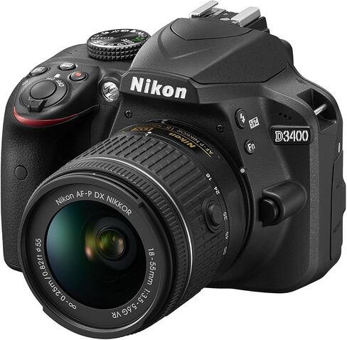 كاميرا Nikon D3400 2017 بدقة 24.2 ميجابكسل + عدسة AF-P DX NIKKOR مقاس 18-55 مم f/3.5-5.6G VR (أسود) (متجددة) in Saudi Arabia