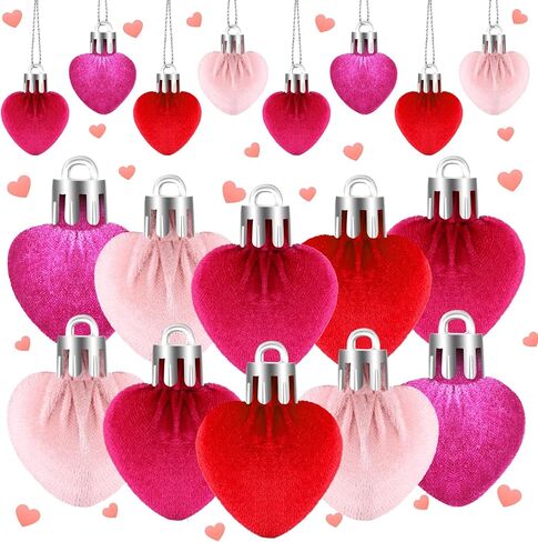 Gemscream 24 Pcs Valentine's Day Heart Ornaments for Tree Velvet Valentines Ornaments Hanging Heart Handmade Decor Romantic Heart Decors for Tree Wedding Anniversary Party Home(Multicolored) in Kuwait