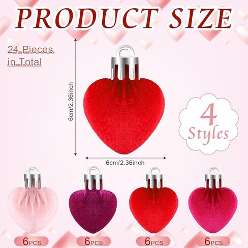 Gemscream 24 Pcs Valentine's Day Heart Ornaments for Tree Velvet Valentines Ornaments Hanging Heart Handmade Decor Romantic Heart Decors for Tree Wedding Anniversary Party Home(Multicolored) in Kuwait