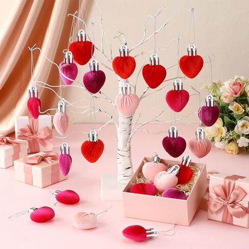 Gemscream 24 Pcs Valentine's Day Heart Ornaments for Tree Velvet Valentines Ornaments Hanging Heart Handmade Decor Romantic Heart Decors for Tree Wedding Anniversary Party Home(Multicolored) in Kuwait