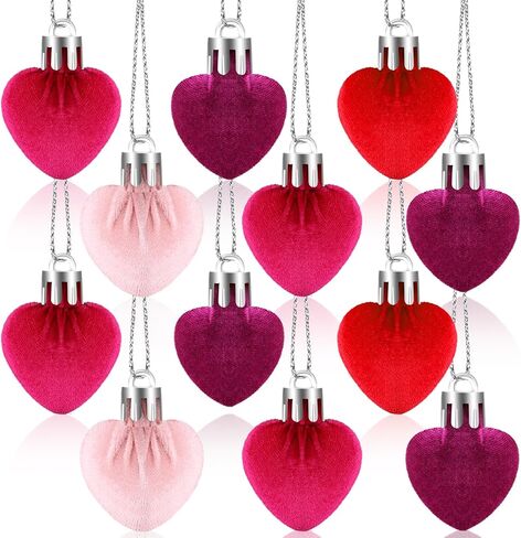 Gemscream 24 Pcs Valentine's Day Heart Ornaments for Tree Velvet Valentines Ornaments Hanging Heart Handmade Decor Romantic Heart Decors for Tree Wedding Anniversary Party Home(Multicolored) in Kuwait
