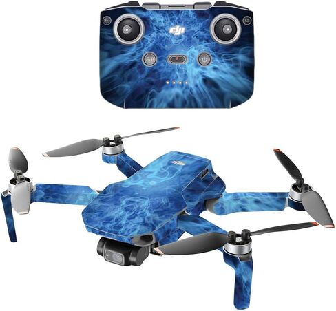 MIGHTY SKINS Compatible with DJI Mini 2 Portable Drone - Blue Flames | Protective, Durable, and Unique Vinyl Decal wrap Cover | Easy to Apply, Remove, and Change Styles | Made in The USA in Saudi Arabia