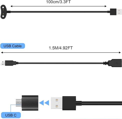 شاحن DKARDU للساعة الذكية TicWatch Pro 3 Ultra GPS/Pro 3/Pro 5/Pro 3 LTE/Pro X/E3، استبدال كابل شحن USB مغناطيسي، ملحقات الساعة، 1 متر/3.3 قدم، مع محول USB إلى USB C، قطعتان in Kuwait