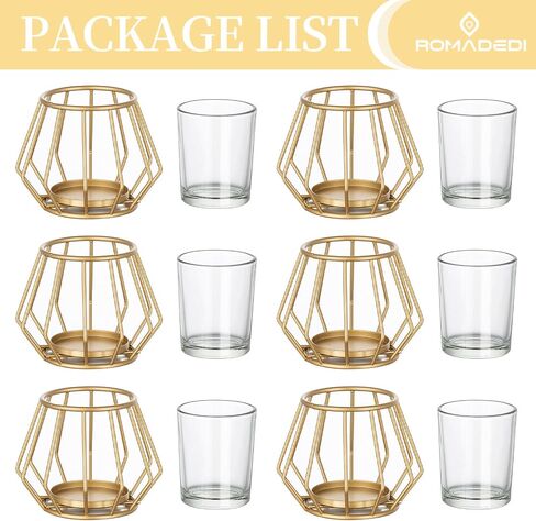 Geometric Tea Light Candle Holders - Wedding Centerpiece for Tables Morden Metal Votive Tealight Candles Stand with Glasses Coffee Home Room Decor Wedding Party Birthday Decoration, Black 6 pcs in Saudi Arabia