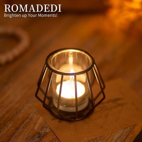 Geometric Tea Light Candle Holders - Wedding Centerpiece for Tables Morden Metal Votive Tealight Candles Stand with Glasses Coffee Home Room Decor Wedding Party Birthday Decoration, Black 6 pcs in Saudi Arabia