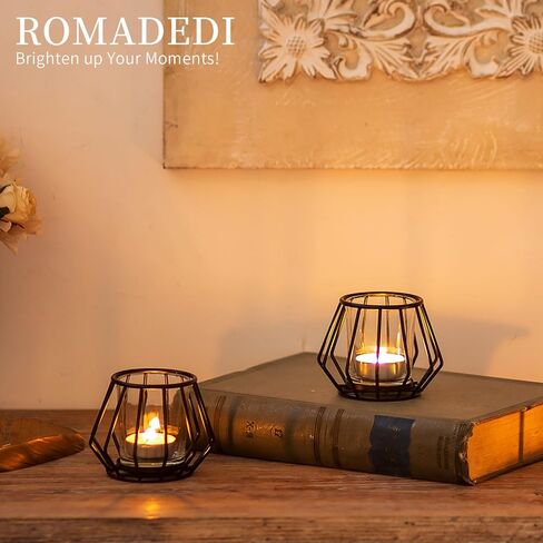 Geometric Tea Light Candle Holders - Wedding Centerpiece for Tables Morden Metal Votive Tealight Candles Stand with Glasses Coffee Home Room Decor Wedding Party Birthday Decoration, Black 6 pcs in Saudi Arabia