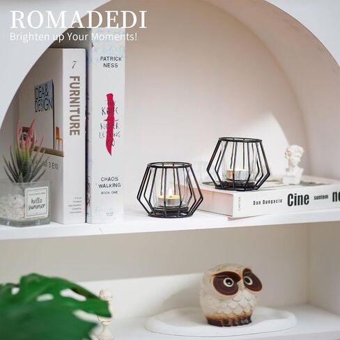 Geometric Tea Light Candle Holders - Wedding Centerpiece for Tables Morden Metal Votive Tealight Candles Stand with Glasses Coffee Home Room Decor Wedding Party Birthday Decoration, Black 6 pcs in Saudi Arabia
