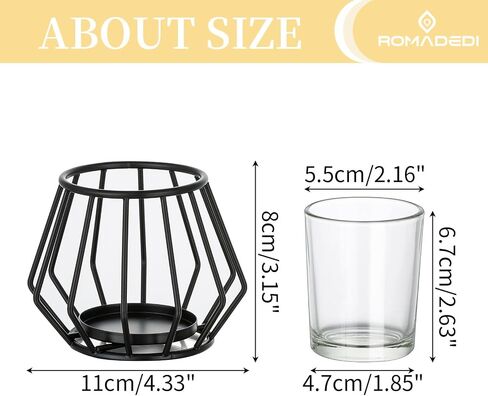 Geometric Tea Light Candle Holders - Wedding Centerpiece for Tables Morden Metal Votive Tealight Candles Stand with Glasses Coffee Home Room Decor Wedding Party Birthday Decoration, Black 6 pcs in Saudi Arabia