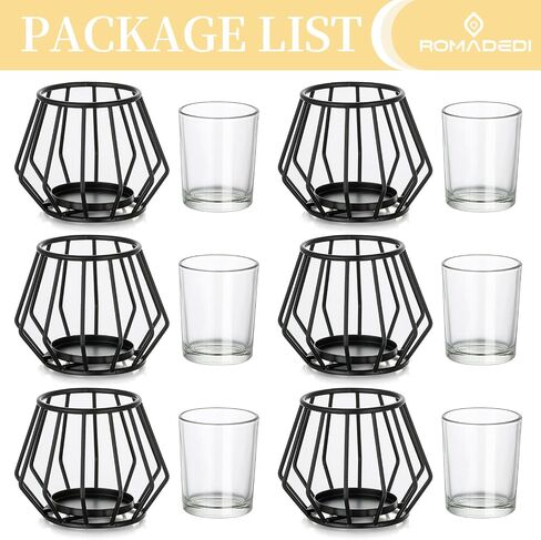 Geometric Tea Light Candle Holders - Wedding Centerpiece for Tables Morden Metal Votive Tealight Candles Stand with Glasses Coffee Home Room Decor Wedding Party Birthday Decoration, Black 6 pcs in Saudi Arabia