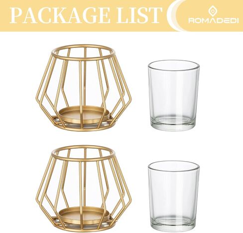 Geometric Tea Light Candle Holders - Wedding Centerpiece for Tables Morden Metal Votive Tealight Candles Stand with Glasses Coffee Home Room Decor Wedding Party Birthday Decoration, Black 6 pcs in Saudi Arabia