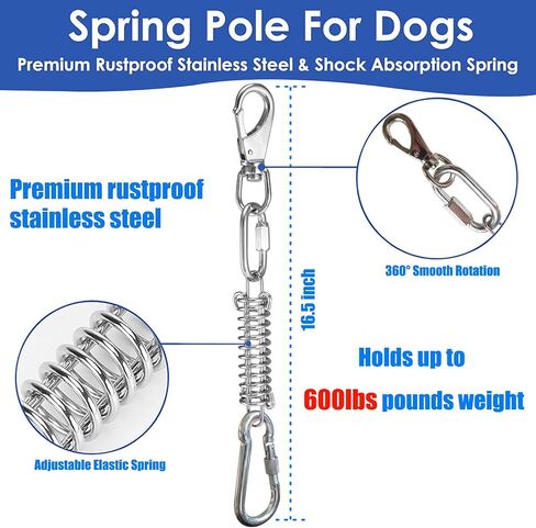 TUAHOO Spring Pole Bungee Dog Tug Toy - Dog Rope Pull & Tether Tug of War Toy for Small to Large Dogs to Exercise and Play Retractable Tugger Dog Rope Toys with 2 Chew Toys in Kuwait