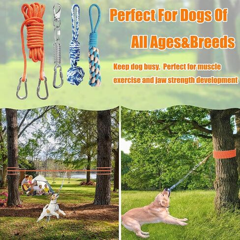 TUAHOO Spring Pole Bungee Dog Tug Toy - Dog Rope Pull & Tether Tug of War Toy for Small to Large Dogs to Exercise and Play Retractable Tugger Dog Rope Toys with 2 Chew Toys in Kuwait