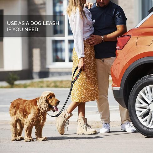 سرج حزام مقعد الكلب للسيارة - سلسلة 2 في 1 وتقييد تثبت على مسند الرأس. شريط مطاطي قابل للتعديل، قوي، متين، قابل للدوران 360 درجة لن يلتوي، عاكس، سهل الاستخدام (اسود، عبوة واحدة) in Kuwait