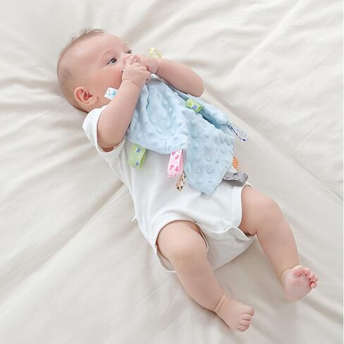 Baby Security Taggies Blankets Soothing Sensory Soft Comforter Blanket Infant Appease Towel Baby Loveys for Boys with Colorful Tags(Mint Green) in Kuwait