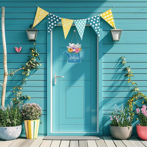 Spring Easter Water Can Door Sign Wooden Wreath for Front Door Wall Farmhouse Home Decor in Saudi Arabia