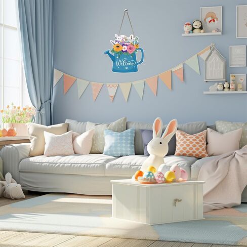 Spring Easter Water Can Door Sign Wooden Wreath for Front Door Wall Farmhouse Home Decor in Saudi Arabia