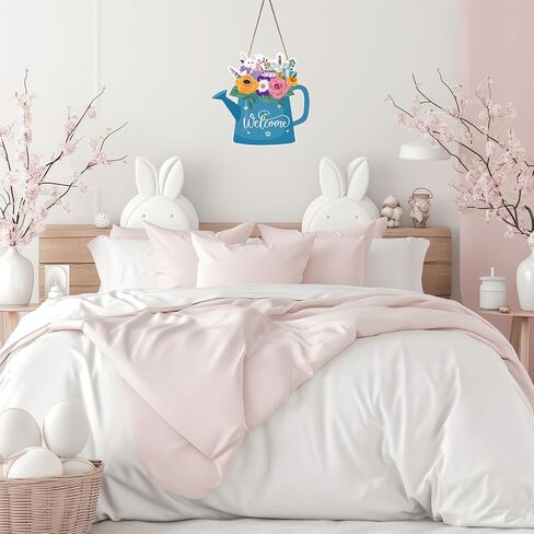 Spring Easter Water Can Door Sign Wooden Wreath for Front Door Wall Farmhouse Home Decor in Saudi Arabia