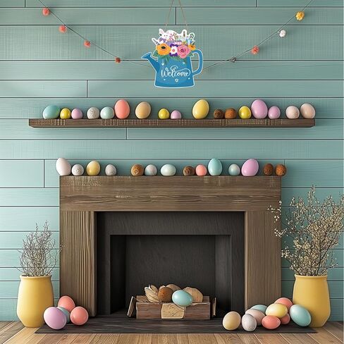 Spring Easter Water Can Door Sign Wooden Wreath for Front Door Wall Farmhouse Home Decor in Saudi Arabia