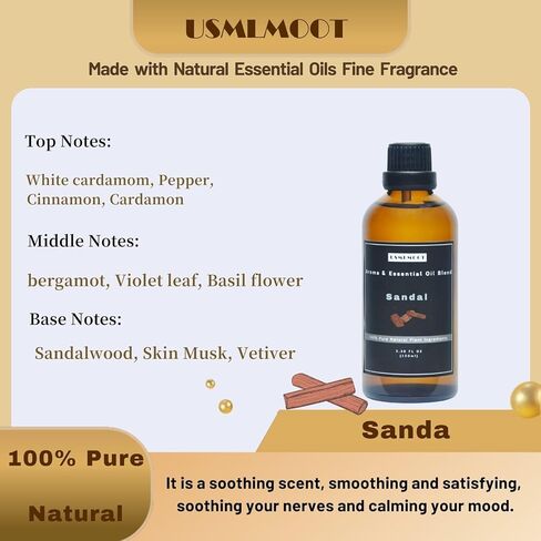 زيت USMLMOOT "Santal" العطري - رائحة موزع الهواء البارد والتكييف، روائح طبيعية فاخرة، مزيج زيوت ناشر للعلاج العطري، زيوت عطرية مستوحاة من المنعشة (100 مل) in Kuwait