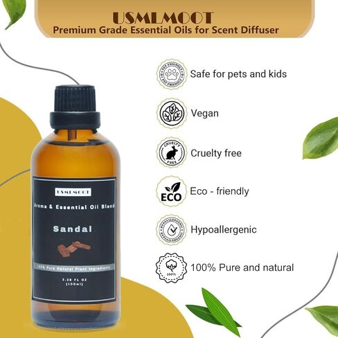 زيت USMLMOOT "Santal" العطري - رائحة موزع الهواء البارد والتكييف، روائح طبيعية فاخرة، مزيج زيوت ناشر للعلاج العطري، زيوت عطرية مستوحاة من المنعشة (100 مل) in Kuwait