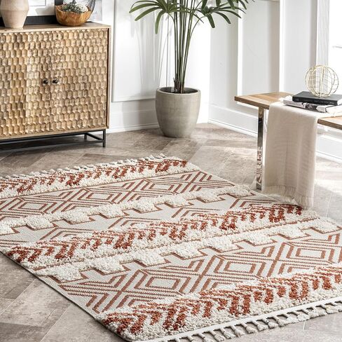 سجادة nuLOOM Zuri Shaggy Banded Tribal Runner، مقاس 2' 6'' x 8'، صدأ in Kuwait