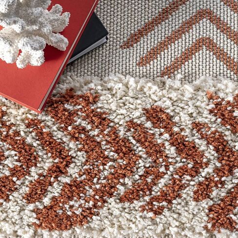 سجادة nuLOOM Zuri Shaggy Banded Tribal Runner، مقاس 2' 6'' x 8'، صدأ in Kuwait