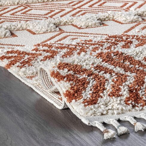 سجادة nuLOOM Zuri Shaggy Banded Tribal Runner، مقاس 2' 6'' x 8'، صدأ in Kuwait