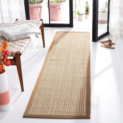 SAFAVIEH Natural Fiber Collection Runner Rug - 2'6" x 8', Green & Green, Border Stripe Sisal Design, Easy Care, Ideal for High Traffic Areas in Living Room, Bedroom (NF442A) in Saudi Arabia