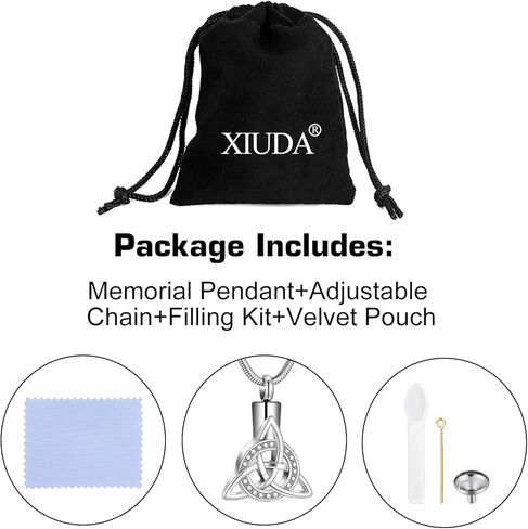XIUDA قلادة جرة للرماد مجوهرات جنائزية للرماد البشري قلادة تذكارية تذكارية سلتيك الثالوث عقدة قلادة للرماد in Kuwait