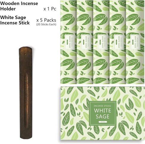 بخور برائحة المريمية البيضاء - 100 قطعة - بخور معطر مع خشب - حامل عصا للمنزل والمعابد والفناء in Kuwait