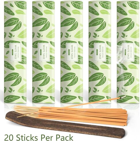 بخور برائحة المريمية البيضاء - 100 قطعة - بخور معطر مع خشب - حامل عصا للمنزل والمعابد والفناء in Kuwait