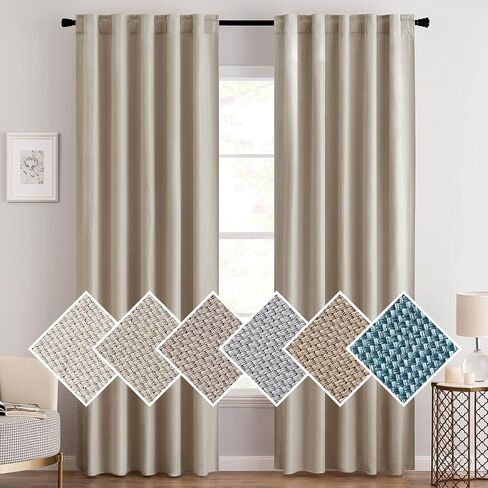 ستائر MIULEE من الكتان الملمس بطول 90 بوصة لوحات ستارة طويلة لغرفة النوم/غرفة المعيشة ستائر تعتيم ستائر قضيب عازلة للحرارة وجيب خلفي ولوحة خلفية 2 لوح - بيج in Kuwait